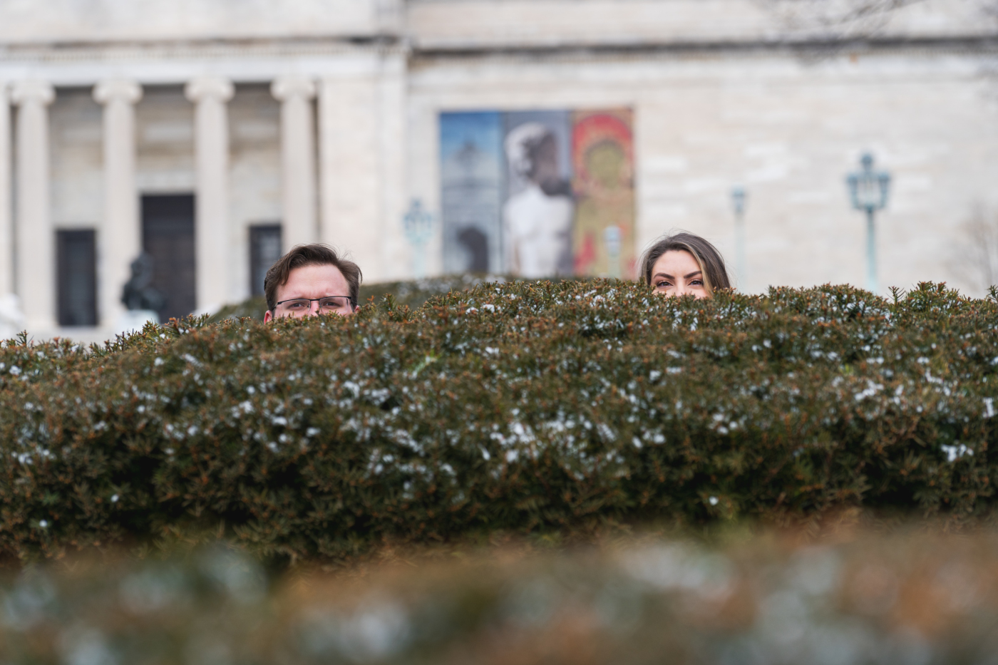 Eric + Kristyn Winter Engagement Session at the Cultural Gardens and The Art Museum