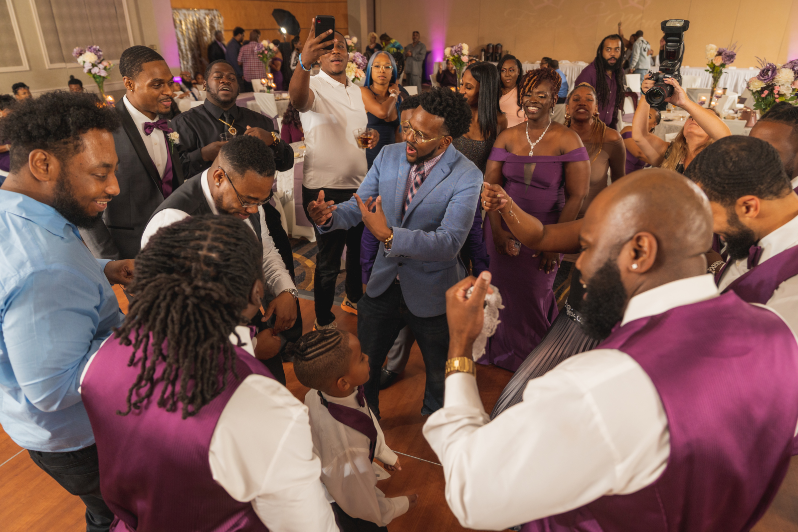 Groom dancing, music, wedding DJ, fun, African American groom, African American wedding, romantic wedding reception at Hilton Akron/Fairlawn