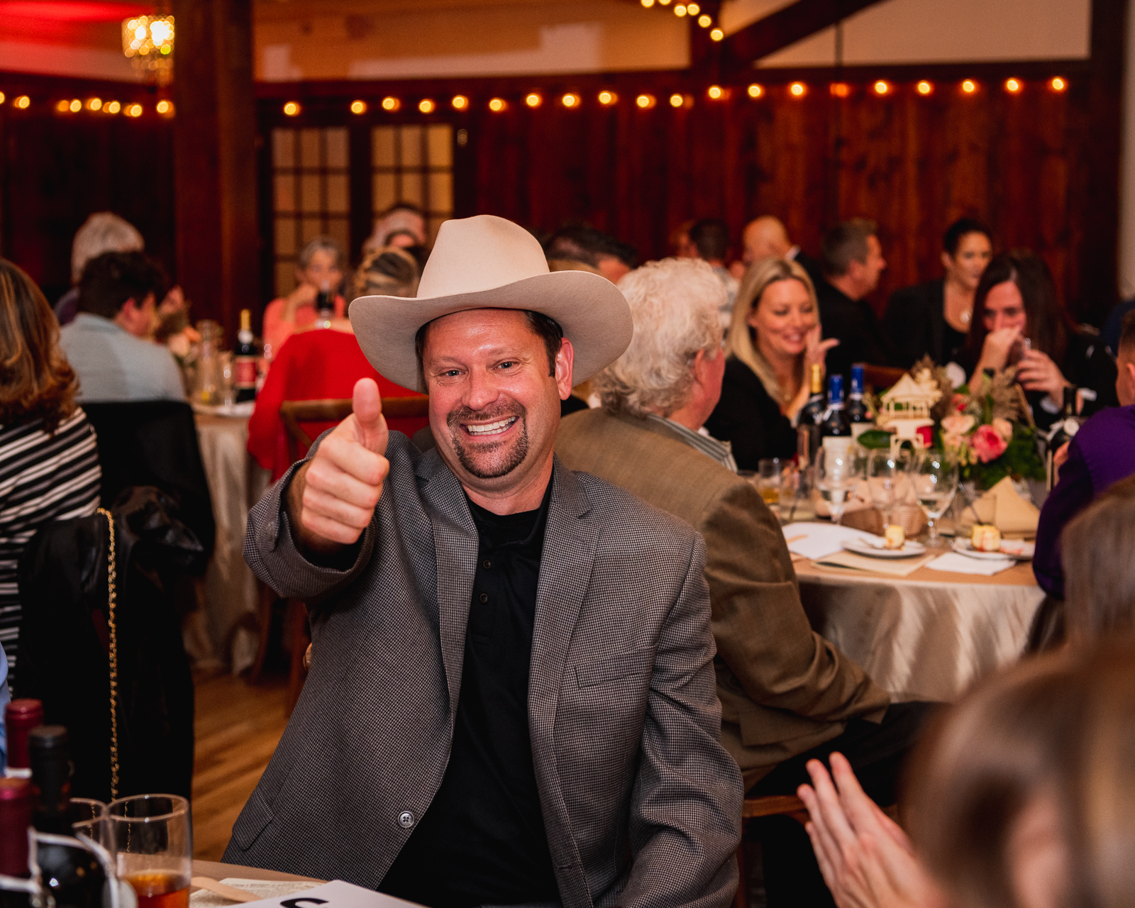 Columbia Foundation Fall Gala, charity event, donation, auction, prize winner, cowboy hat, thumbs up