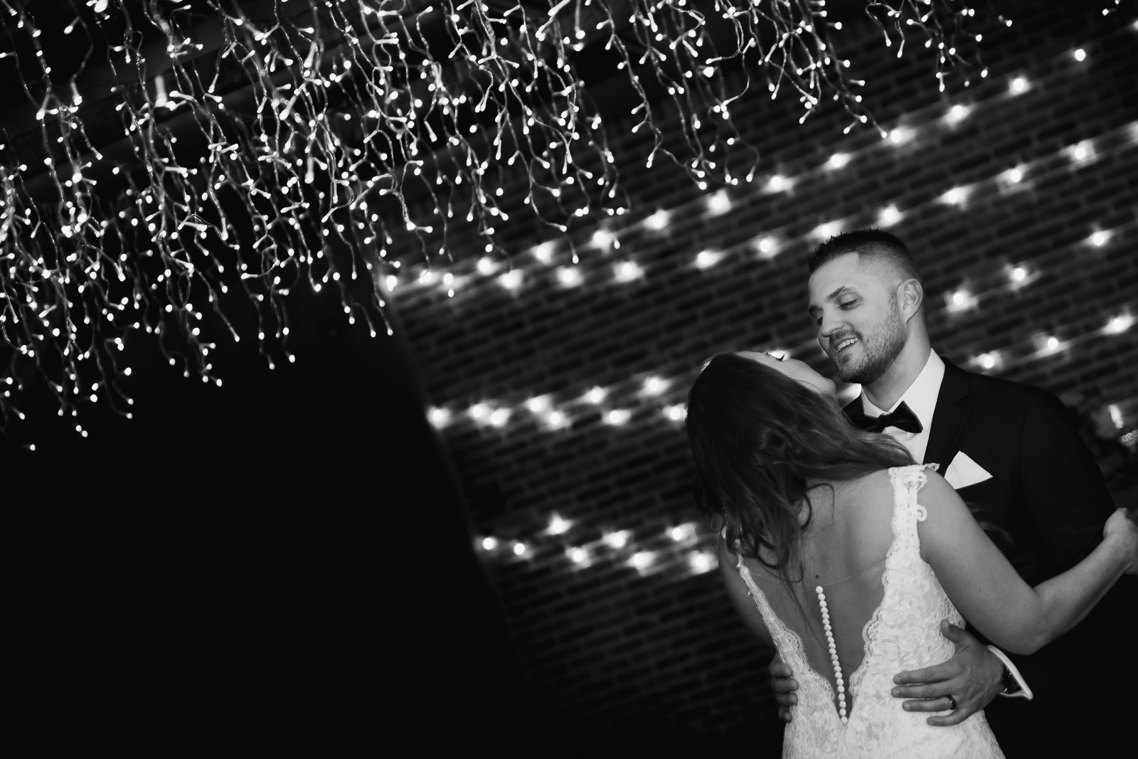 Bride and groom first dance, romantic, wedding reception at Gather at the Lakes